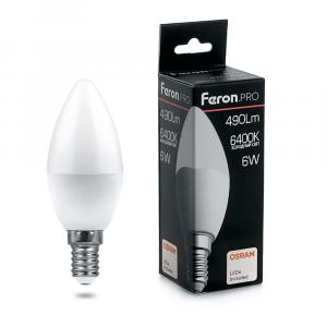 Лампа светодиодная LB-1306 Свеча E14 6W 6400K Feron.PRO