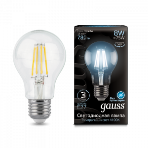 Лампа светодиодная Gauss Filament A60 E27 8W 4100К 1/10/40