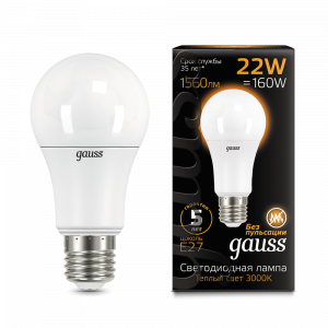 Лампа светодиодная Gauss A70 22W E27 3000K 1/10/50
