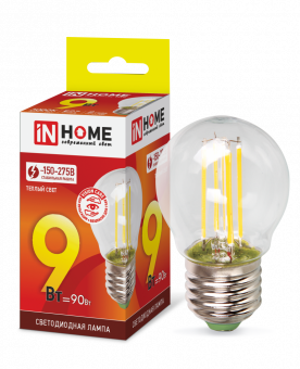 Лампа светодиодная LED-ШАР-deco 9Вт 230В Е27 3000К 1040Лм прозрачная IN HOME