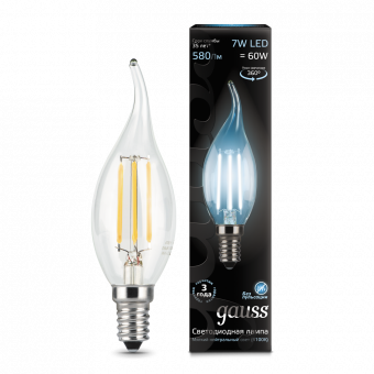Лампа светодиодная Gauss Filament Candle tailed E14 7W 4100К 1/10/50