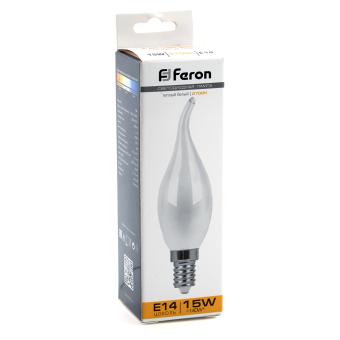 Лампа сд Е14 C35 15W 2700K филамент свеча на ветру матов. LB-718 Feron