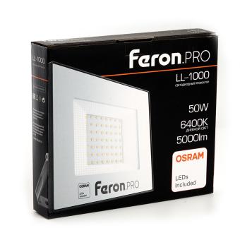 Светодиодный прожектор 50W 6400K черный IP65 Feron.PRO LL-1000
