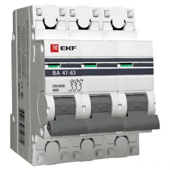 Автоматический выключатель 3P  6,3А (D) 4,5kA ВА 47-63 EKF PROxima