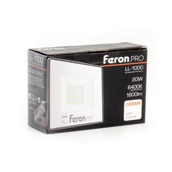 Светодиодный прожектор 20W 6400K черный IP65 Feron.PRO LL-1000