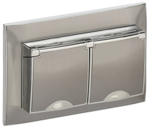 Розетка 2-м 16А С/У З/К с крышкой IP44 в сборе Металл Никель Skandy