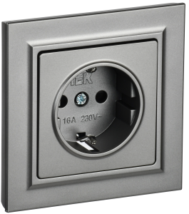 Розетка 1-м 16А С/У З/К со шторками в сборе Сталь Brite