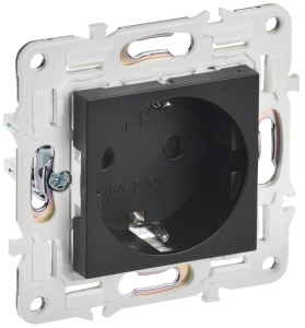 Розетка 1-м 16А С/У З/К со шторками Черный Skandy