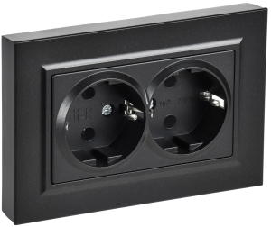 Розетка 2-м 16А С/У З/К плоская в сборе Черный Brite