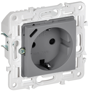 Розетка 1-м 16А С/У З/К со шторками+USB С 18Вт Серый Skandy