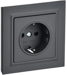 Розетка 1-м 16А С/У З/К со шторками в сборе Графит Brite