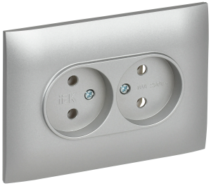 Розетка 2-м 10А С/У в сборе Серебряный Skandy