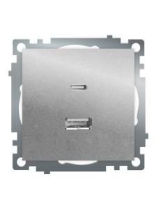 Розетка USB 2-м + type C 250B 3А max 20W С/У Серебро Катрин
