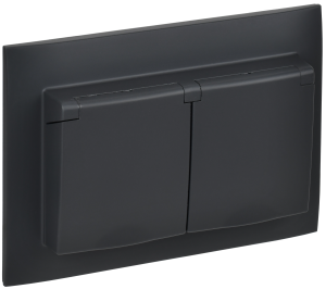 Розетка 2-м 16А С/У З/К с крышкой IP44 в сборе Графит Skandy