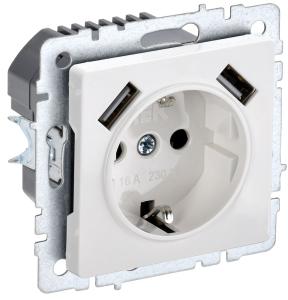 Розетка 1-м 16А С/У З/К со шторками+USB A+А 3,1А Белый Brite