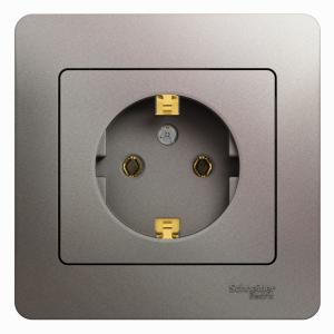 Розетка 1-м 16А С/У З/К в сборе с рамкой Платина Glossa