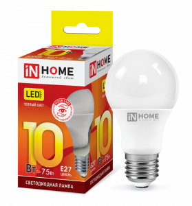 Лампа светодиодная LED-A60-VC 10Вт 230В Е27 3000К 900Лм IN HOME