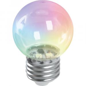 Лампа светодиодная 1W Е27 G45  RGB LB-37 прозрачный быстрая сменая цвета Feron