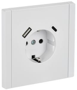 Розетка 1-м 16А С/У З/К со шторками+USB A+С 18Вт винтовое крепление Белый Forte&Piano