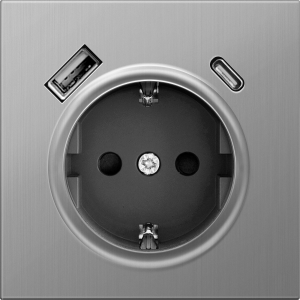 Накладка для розетки Schuko 16А USB A+C со шторками Никель R98 METAL