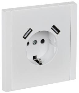 Розетка 1-м 16А С/У З/К со шторками+USB A+А 3,1А винтовое крепление Белый Forte&Piano