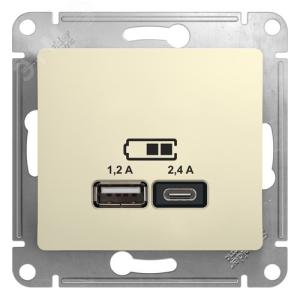 Розетка USB А+С 5В 2,4А С/У Бежевый Glossa