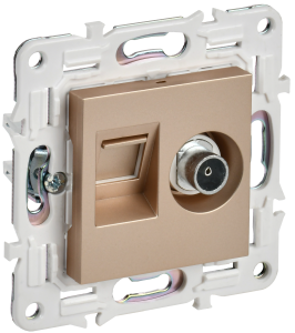 Розетка TV антенна + RJ45 кат.5E С/У Песочнный Skandy