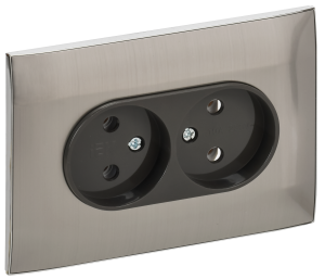 Розетка 2-м 10А С/У в сборе Металл Никель Skandy