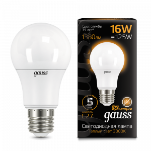 Лампа светодиодная Gauss A60 16W E27 3000K 1/10/50