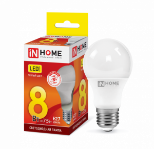 Лампа светодиодная LED-A60-VC 8Вт 230В Е27 3000К 760Лм IN HOME