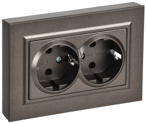 Розетка 2-м 16А С/У З/К плоская в сборе Темная Бронза Brite