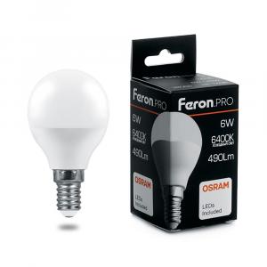 Лампа светодиодная LB-1406 Шарик E14 6W 6400K Feron.PRO
