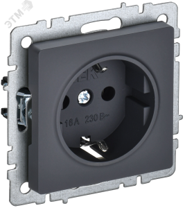 Розетка 1-м 16А С/У З/К со шторками с крышкой Графит Brite