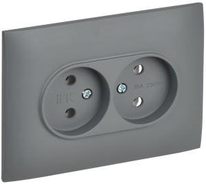 Розетка 2-м 10А С/У в сборе Серый Skandy