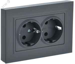 Розетка 2-м 16А С/У З/К в сборе Графит Brite