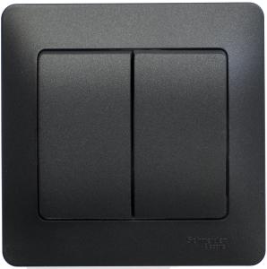Выключатель 2-кл 10А С/У в сборе с рамкой  Антрацит Glossa