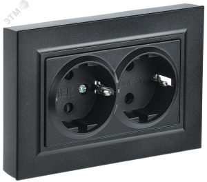 Розетка 2-м 16А С/У З/К в сборе Черный Brite