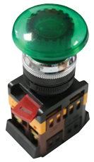 кнопка AELA-22 "Грибок" зеленая с подсветкой 1з+1р 380В EKF