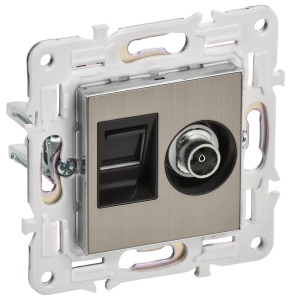 Розетка TV антенна + RJ45 кат.6 С/У Металл Никель Skandy