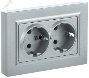 Розетка 2-м 16А С/У З/К в сборе Сталь Brite