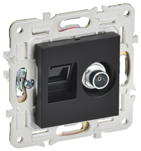 Розетка TV антенна + RJ45 кат.6 С/У Черный Skandy