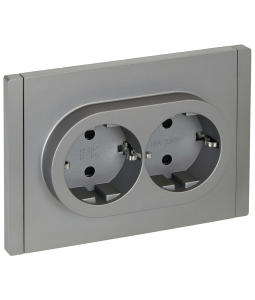 Розетка 2-м 16А С/У З/К со шторками Сталь Forte&Piano