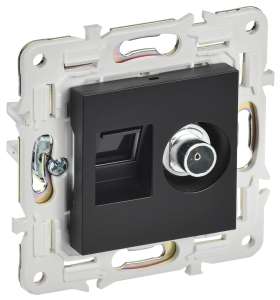 Розетка TV антенна + RJ45 кат.5E С/У Черный Skandy