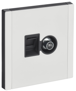 Розетка TV антенна + RJ45 кат.5E С/У Металл Белый Forte&Piano