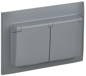 Розетка 2-м 16А С/У З/К с крышкой IP44 в сборе Серый Skandy