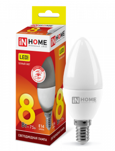 Лампа светодиодная LED-СВЕЧА-VC 8Вт 230В Е14 3000К 760Лм IN HOME