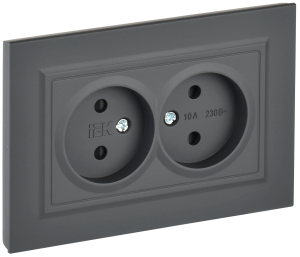 Розетка 2-м 10А С/У со шторками в сборе Графит Brite