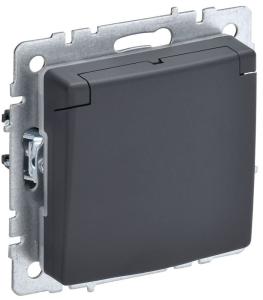 Розетка 1-м 16А С/У З/К со шторками с крышкой IP44 Графит Brite