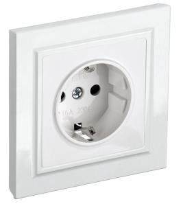 Розетка 1-м 16А С/У З/К со шторками в сборе Белый Brite