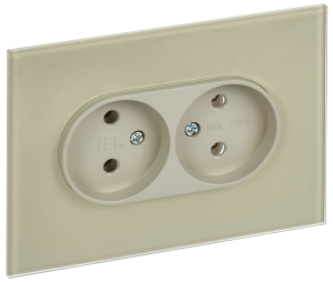 Розетка 2-м 10А С/У для плоской вилки Стекло Бежевый Skandy